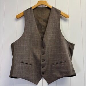 Unbranded Mens Academia Heritage Plaid Vest Size XL Brown Preppy Smart Classic